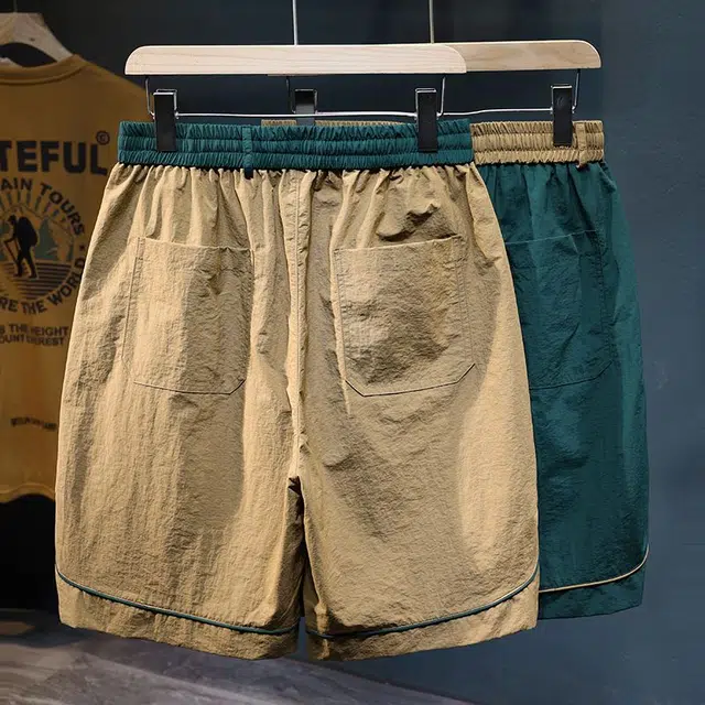 潮人榜 美式高街撞色小众设计感痞帅松紧腰男潮牌宽松百搭直筒五分裤休闲短裤 男款