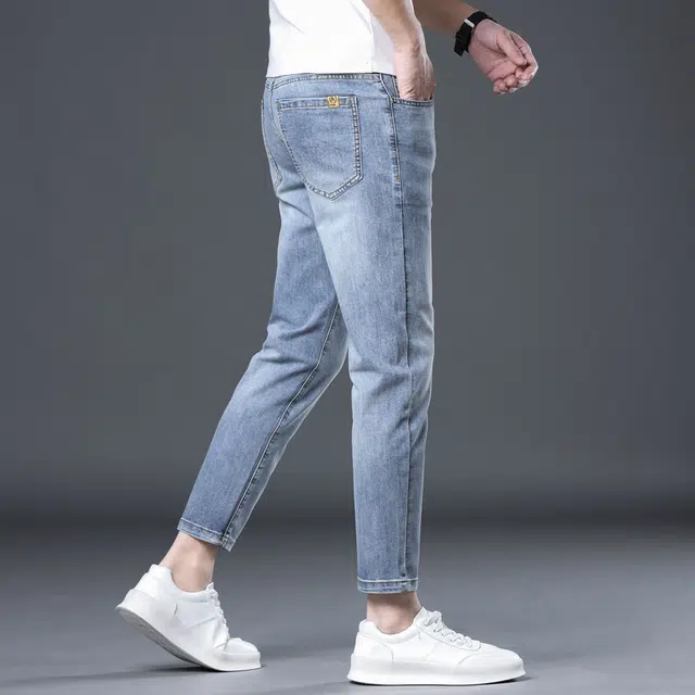 潮人榜 夏季薄款美式潮牌修身小脚弹力裤子潮流休闲百搭痞帅高端九分牛仔裤 男款