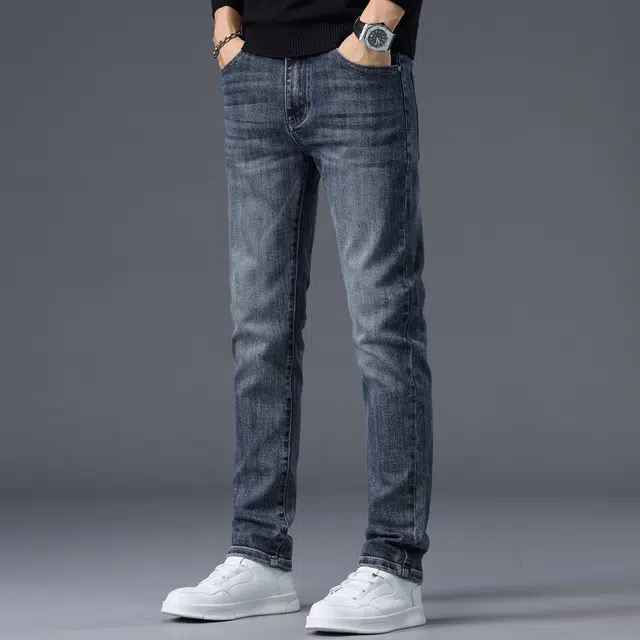 潮人榜 秋冬款美式潮牌复古高级感小直筒男士裤子潮流百搭休闲修身显高显瘦弹力高端牛仔裤 男款