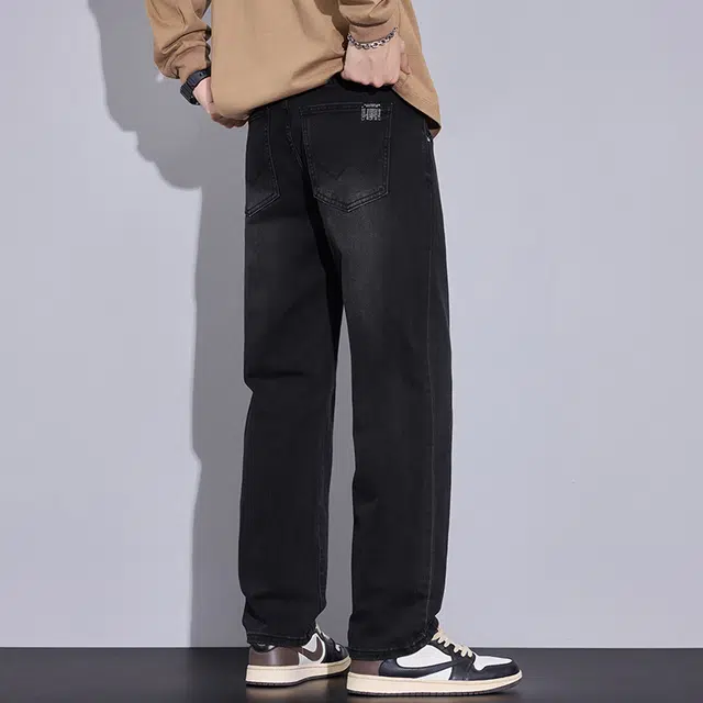 潮人榜 高端潮牌美式黑色复古水洗痞帅宽松直筒长裤子男士秋冬季潮流百搭休闲弹力显高显瘦高品质牛仔裤  男款