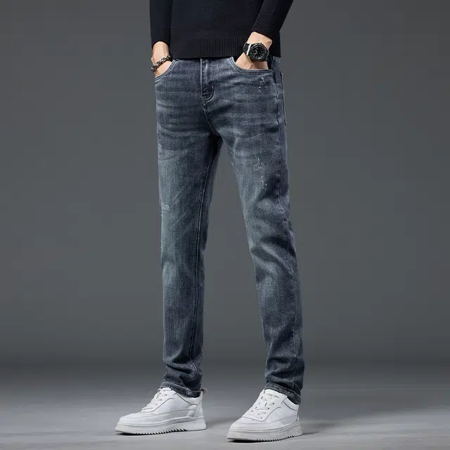 潮人榜 秋冬季美式高端潮牌复古痞帅修身小直筒男士长裤子韩版潮流休闲百搭弹力显高显瘦通勤轻商务高品质牛仔裤 男款