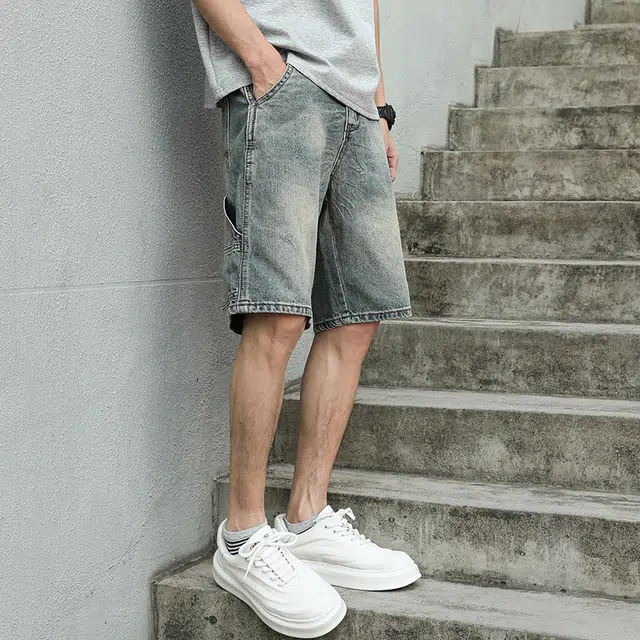 潮人榜 夏季美式潮牌宽松直筒工装复古五分裤子潮流百搭痞帅炸街高级感牛仔短裤 男款
