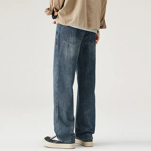 潮人榜 美式高街复古做旧水洗潮流长裤子秋冬潮牌百搭宽松直筒休闲时尚高端阔腿牛仔裤 男女同款