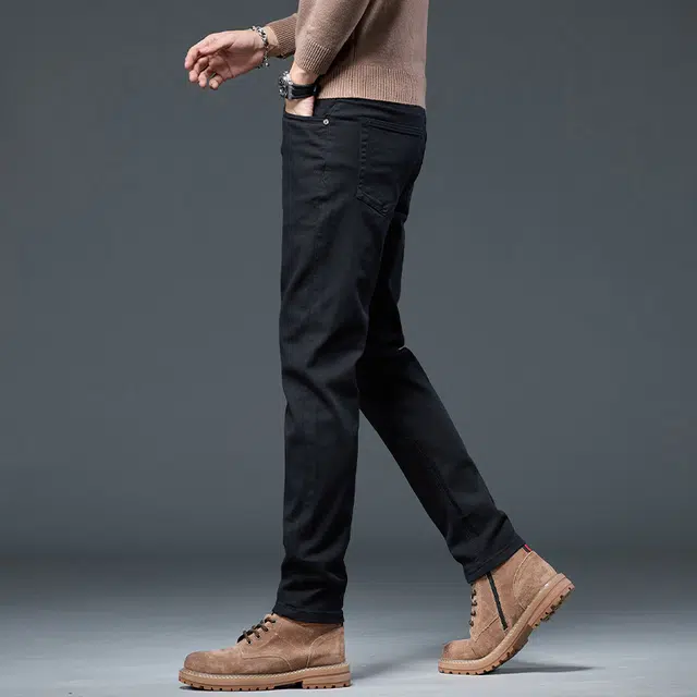 潮人榜 秋冬季高端潮牌复古修身小直筒痞帅男士长裤子韩版潮流百搭休闲弹力显高显瘦通勤轻奢高品质黑色牛仔裤 男款