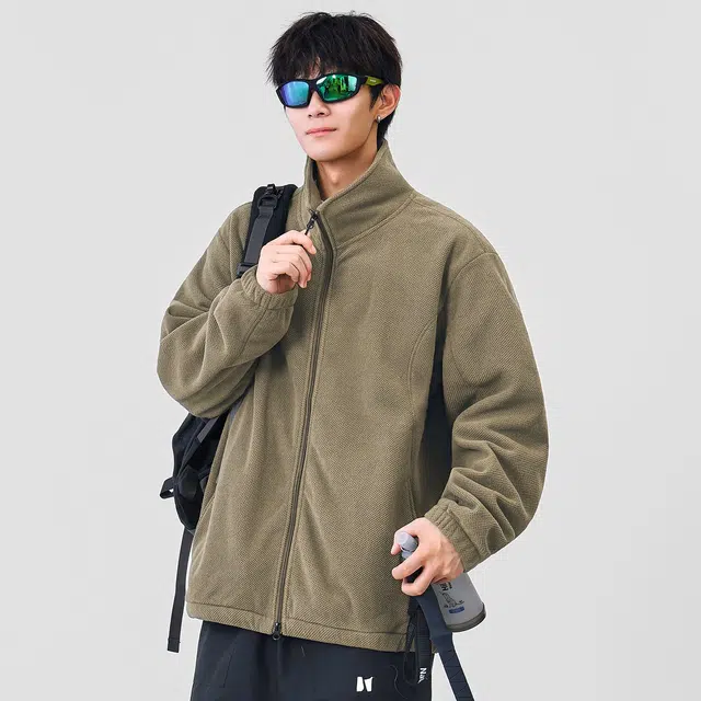 潮人榜 春秋季开衫卫衣日系复古纯色立领外套百搭宽松休闲潮牌情侣款舒适柔软夹克 男女同款