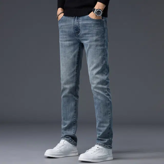 潮人榜 秋冬季美式潮牌复古修身小直筒男士长裤子潮流百搭休闲显高显瘦高端弹力柔软牛仔裤 男款