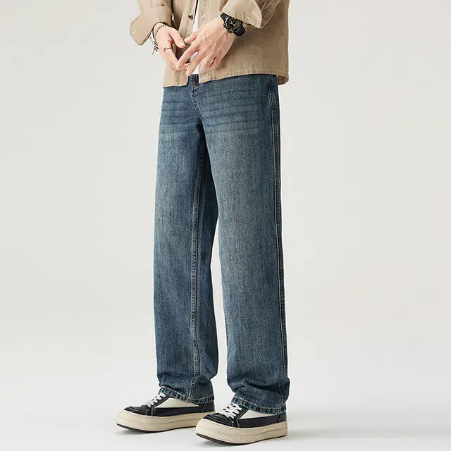 潮人榜 美式高街复古做旧水洗潮流长裤子秋冬潮牌百搭宽松直筒休闲时尚高端阔腿牛仔裤 男女同款