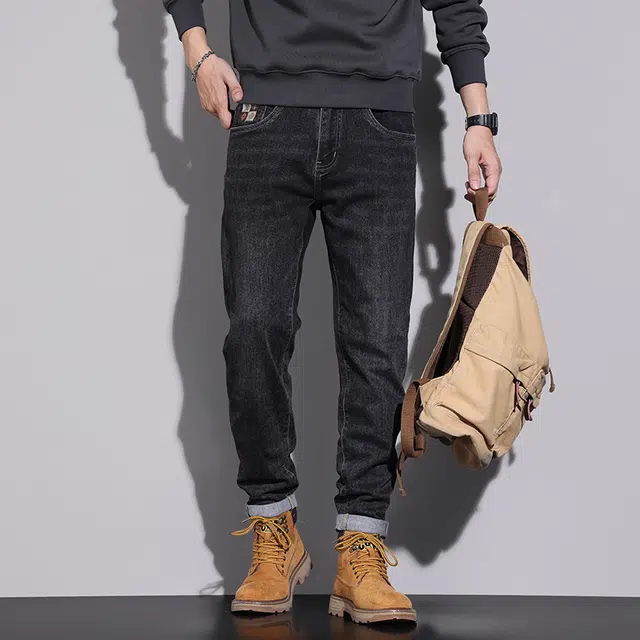 潮人榜 秋季高端美式潮牌刺绣设计感男士裤子修身小脚休闲百搭时尚潮流柔软舒适牛仔裤 男款