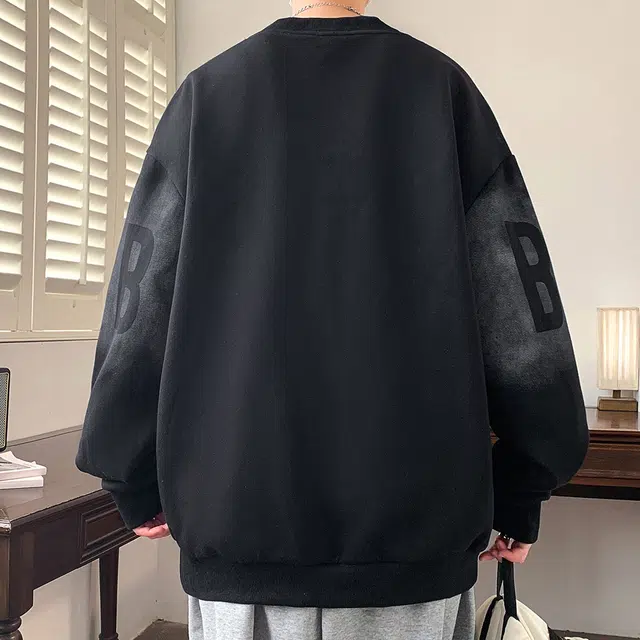 悍戈 美式复古渐变字母宽松休闲长袖潮牌打底衫卫衣 男女同款