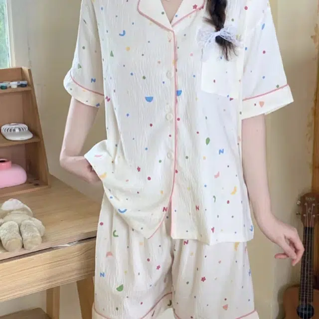 顶瓜瓜 夏季女简约图形舒适休闲家居服睡衣套装 女款