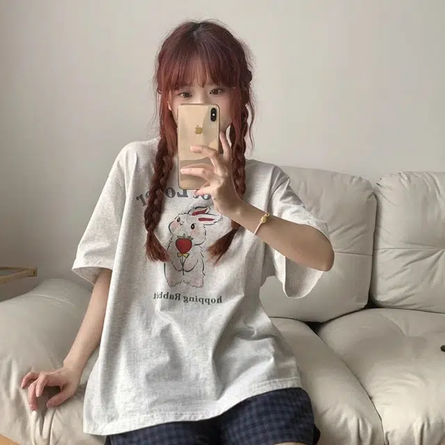 顶瓜瓜 云朵棉短袖短裤圆领套头简约甜美兔子格子家居服夏季睡衣礼盒 女款