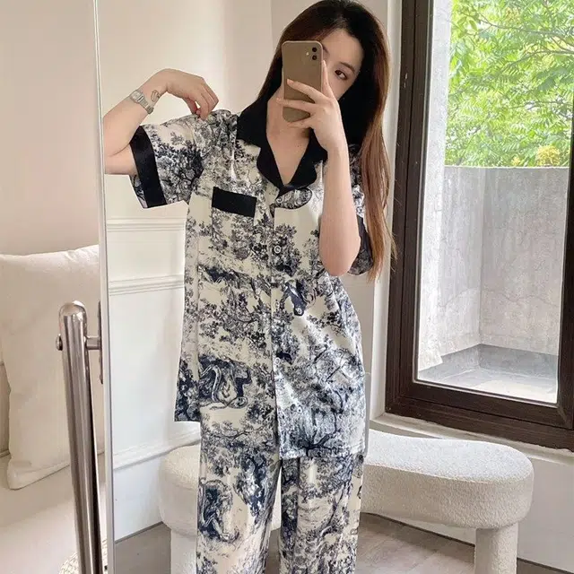 顶瓜瓜 棉质短袖长裤翻领开衫国风休闲情侣家居服夏季睡衣礼盒 男女同款