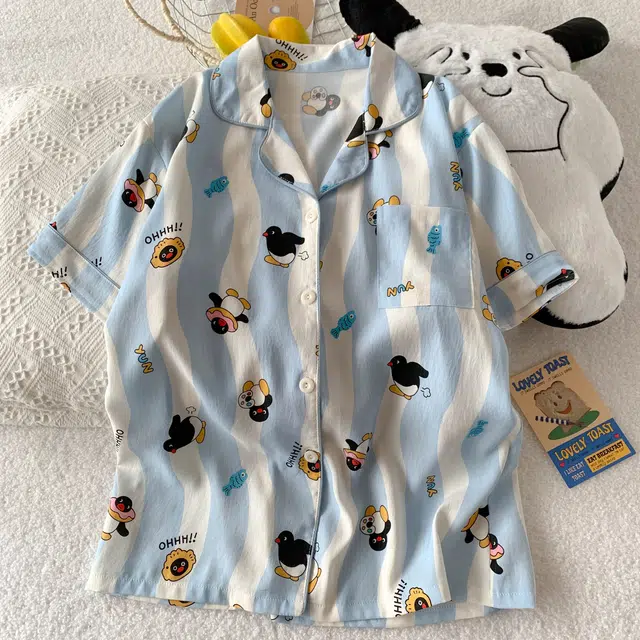 顶瓜瓜 简约舒适卡通图案休闲风格短袖短裤家居服睡衣礼盒 女款