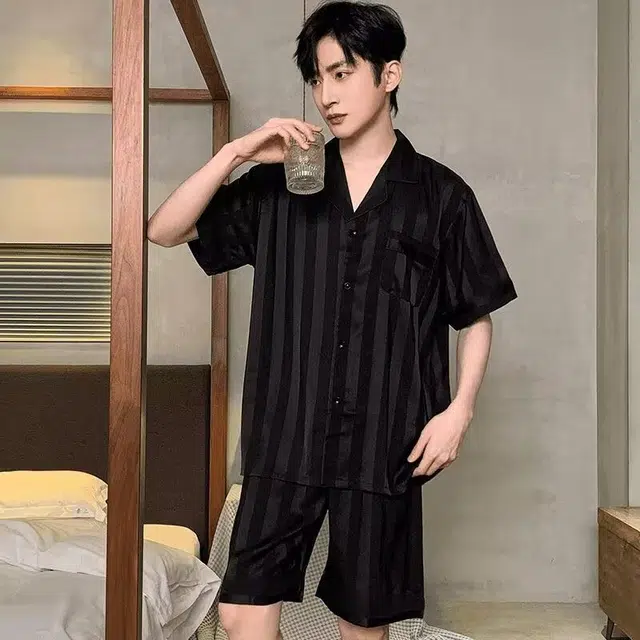 顶瓜瓜 可外穿舒适简约家居服短袖五分裤睡衣套装 男款