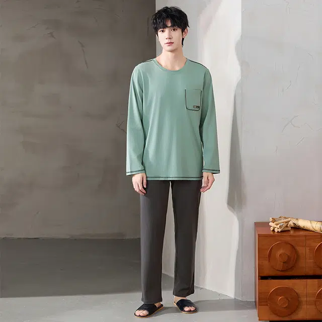 顶瓜瓜 纯棉面料圆领亲肤舒适可外穿家居服睡衣套装 男款