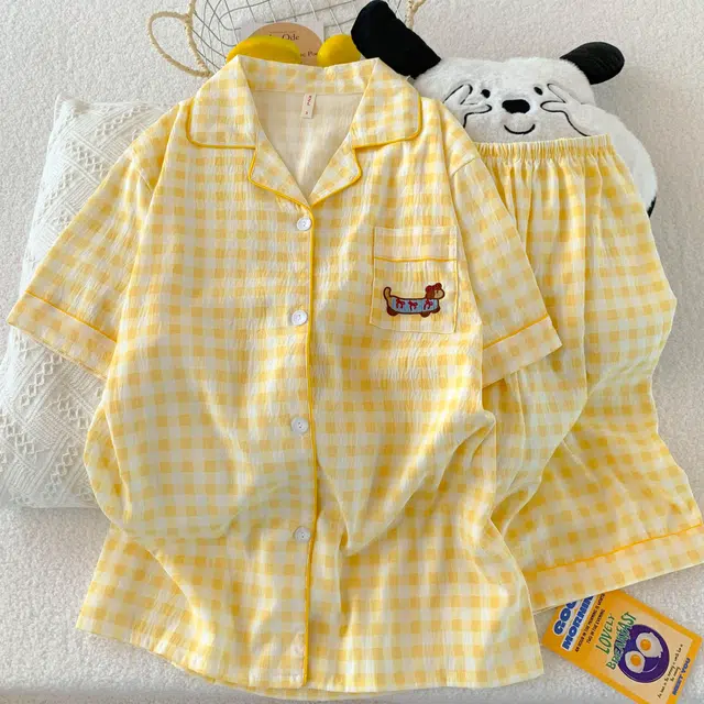 顶瓜瓜 夏季女透气舒适简约休闲短袖家居服睡衣套装 女款