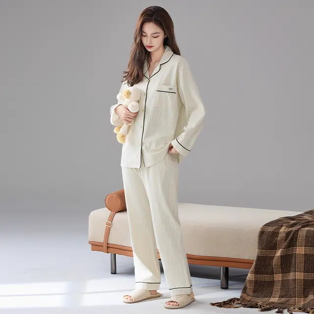 顶瓜瓜 纯棉棉料简约舒适无束缚可外穿家居服睡衣套装 男女同款