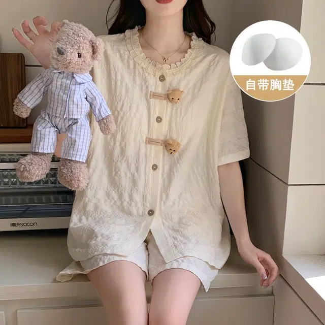 顶瓜瓜 舒适简约休闲透气宽松两件套家居服夏季睡衣套装 女款