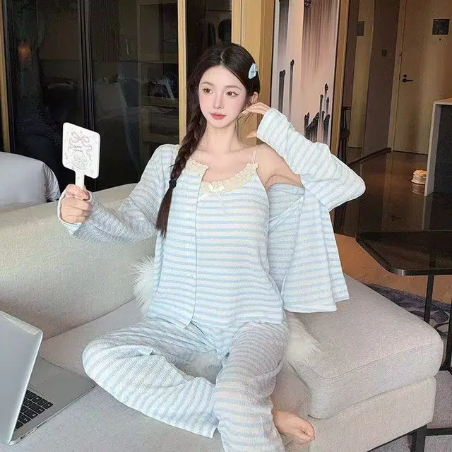 顶瓜瓜 夏季女透气舒适休闲简约甜美宽松家居服睡衣套装 女款