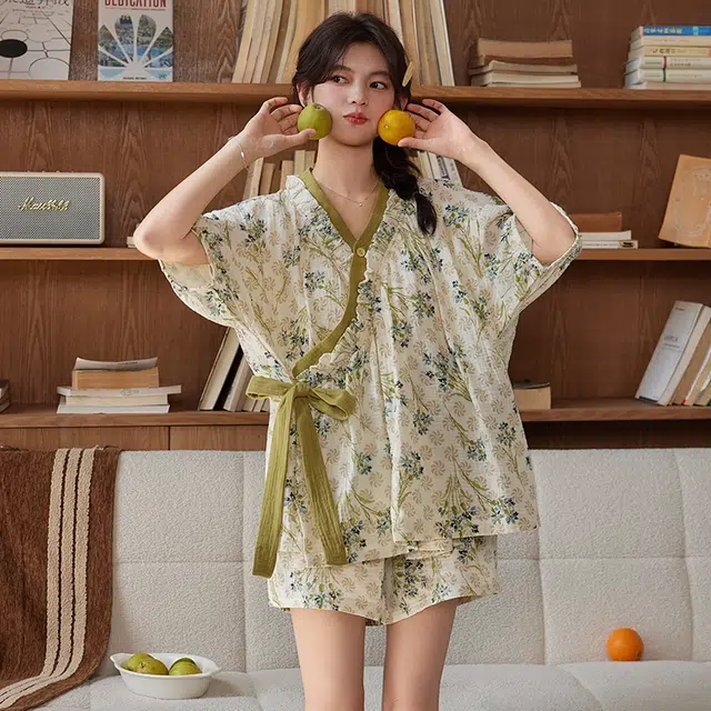 顶瓜瓜 带胸垫夏季女时尚透气舒适简约设计柔软面料家居服睡衣套装 女款