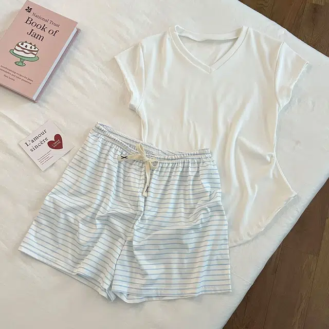 顶瓜瓜 夏季女透气简约休闲设计亲肤舒适面料宽松家居服睡衣套装 女款