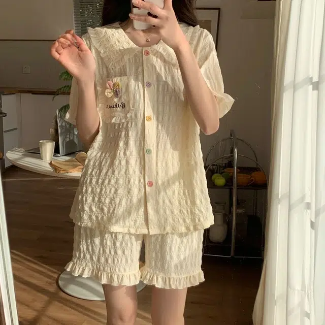 顶瓜瓜 夏季女透气舒适休闲轻便轻盈款式短袖家居服睡衣套装 女款