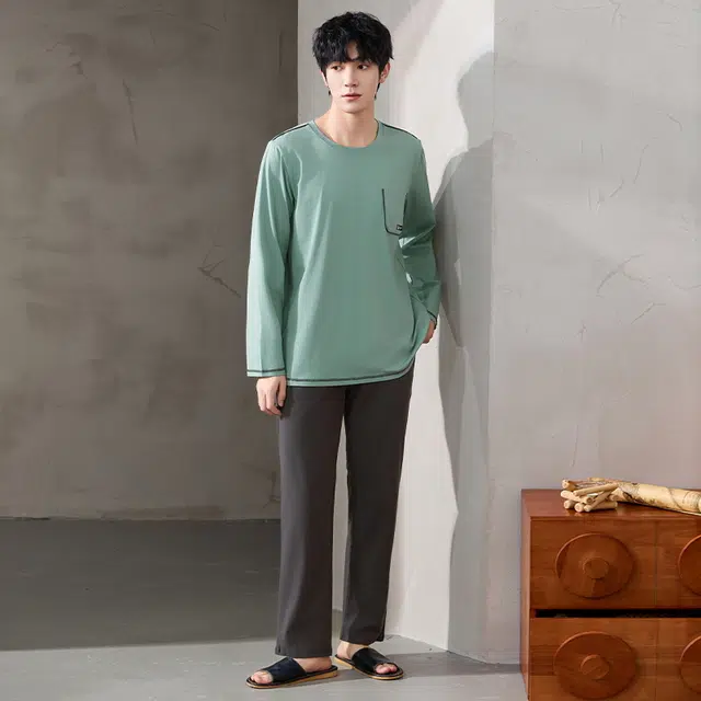 顶瓜瓜 纯棉面料圆领亲肤舒适可外穿家居服睡衣套装 男款