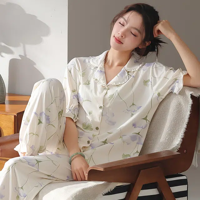 顶瓜瓜 国风短袖长裤小清新休闲舒适家居服睡衣套装 女款