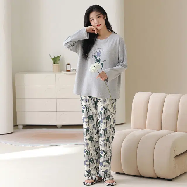 顶瓜瓜 简约舒适带胸垫纯棉面料可外穿家居服睡衣套装 女款