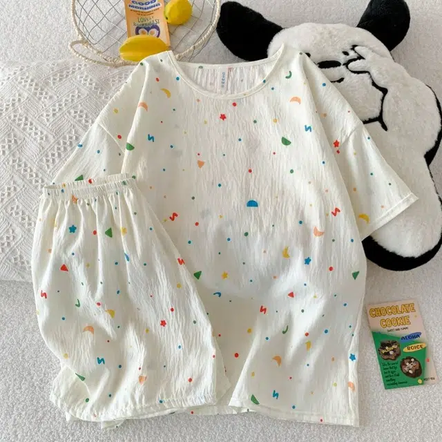 顶瓜瓜 云朵棉短袖短裤圆领套头彩色几何图形简约家居服夏季睡衣礼盒 女款