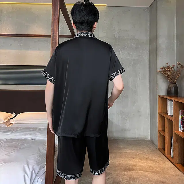 顶瓜瓜 时尚简约舒适亲肤家居服夏季睡衣套装 男款