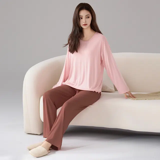 顶瓜瓜 舒适简约透气女款带胸垫可外穿家居服睡衣套装 男女同款