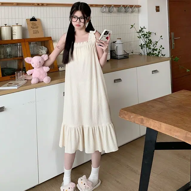 顶瓜瓜 夏季女透气简约休闲亲肤清新时尚优雅家居服睡裙 女款