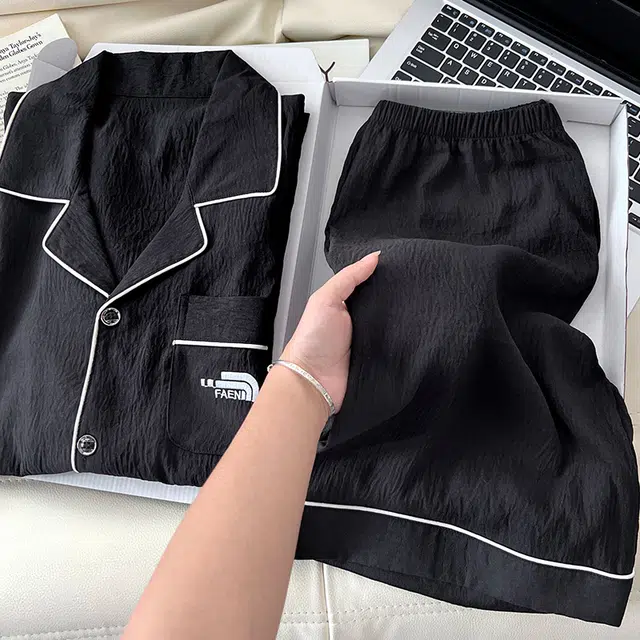 顶瓜瓜 简约翻领舒适可外穿家居服短袖五分裤睡衣套装 男款