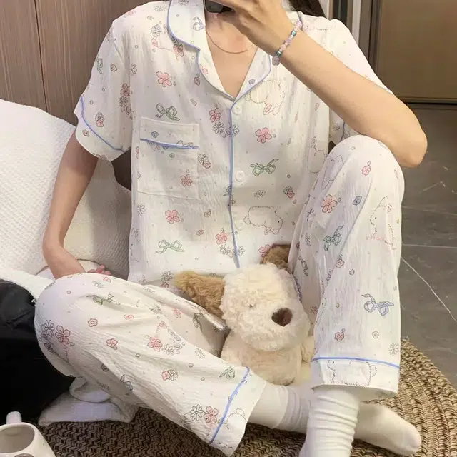 顶瓜瓜 时尚舒适简约休闲家居服夏季睡衣套装 女款