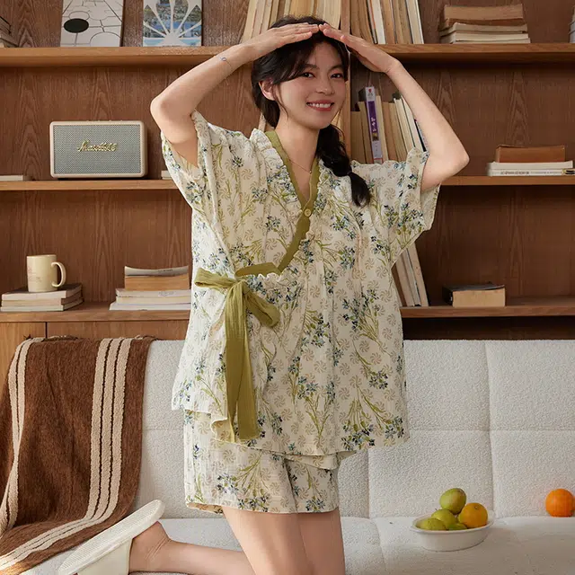 顶瓜瓜 带胸垫夏季女时尚透气舒适简约设计柔软面料家居服睡衣套装 女款