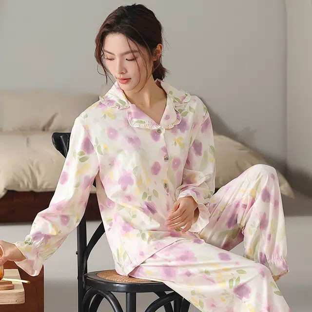 顶瓜瓜 国风长袖长裤休闲舒适家居服睡衣套装 女款