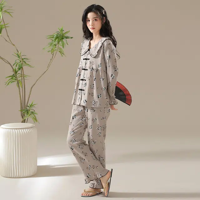 顶瓜瓜 舒适休闲简约风长袖家居服睡衣套装 女款