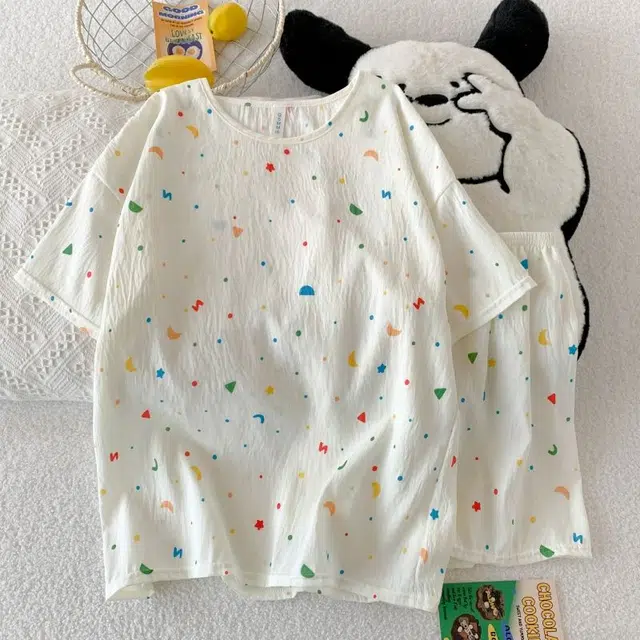 顶瓜瓜 云朵棉短袖短裤圆领套头彩色几何图形简约家居服夏季睡衣礼盒 女款