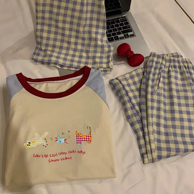 顶瓜瓜 夏季女透气舒适休闲亲肤面料短袖三件套家居服睡衣套装 女款