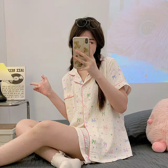 顶瓜瓜 休闲舒适简约家居服夏季睡衣套装 女款