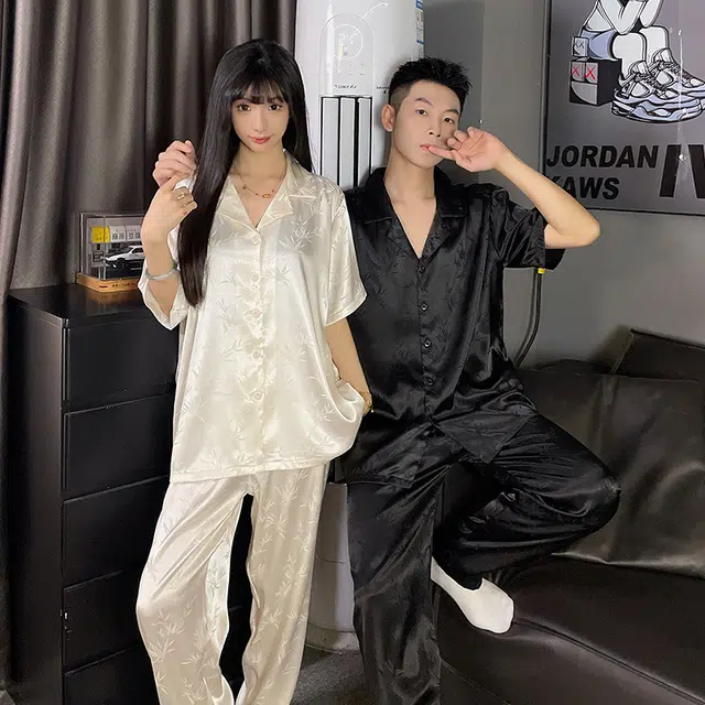 顶瓜瓜 夏季情侣清晰简约叶子印花家居服睡衣套装 男女同款