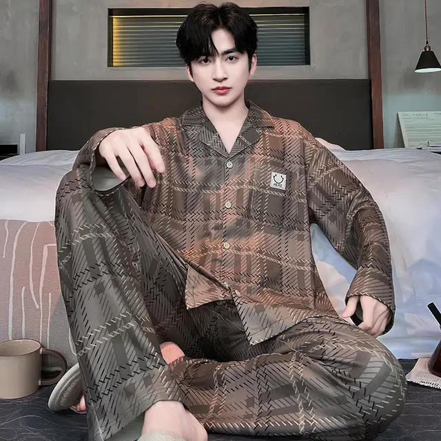 顶瓜瓜 夏季男透气简约舒适翻领设计休闲风格家居服睡衣套装 男款