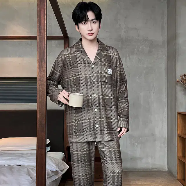 顶瓜瓜 夏季男透气简约舒适翻领设计休闲风格家居服睡衣套装 男款