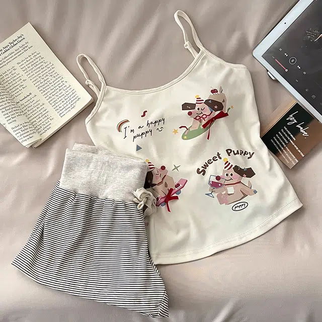 顶瓜瓜 吊带小狗图案简约舒适可外穿家居服睡衣套装 女款