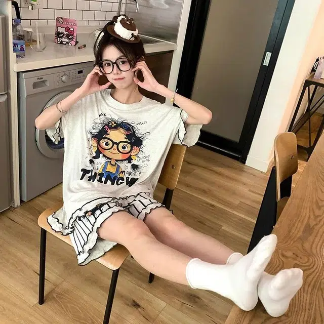 顶瓜瓜 夏季女透气简约舒适休闲时尚家居服睡衣套装 女款