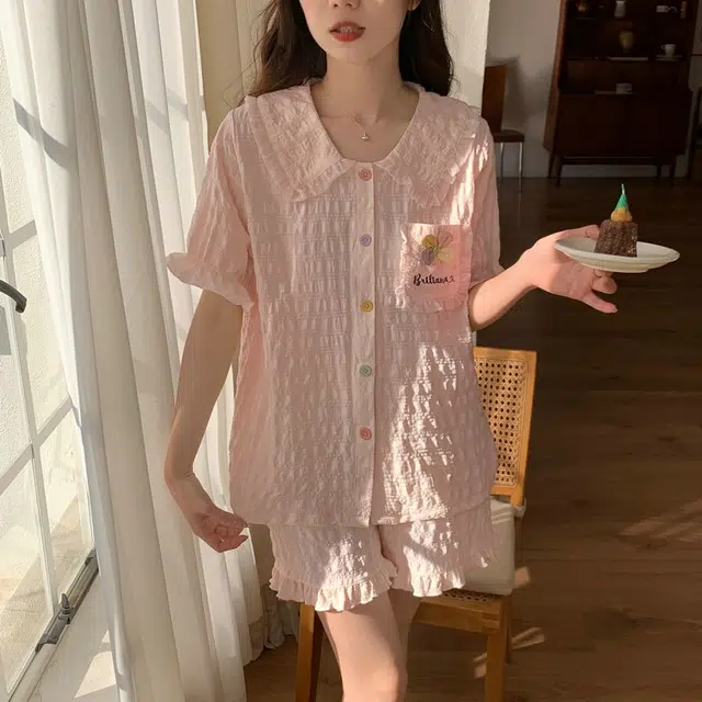 顶瓜瓜 夏季女透气舒适休闲轻便短袖款式家居服睡衣套装 女款