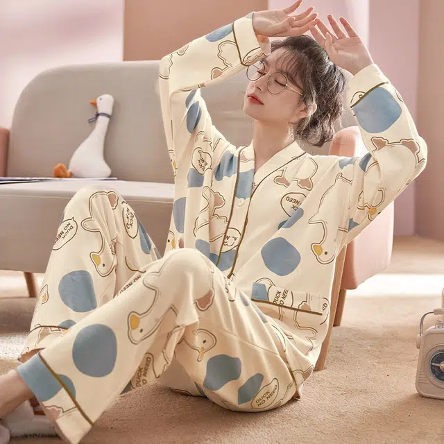 顶瓜瓜 夏季女卡通大鹅印花休闲家居服睡衣套装 女款