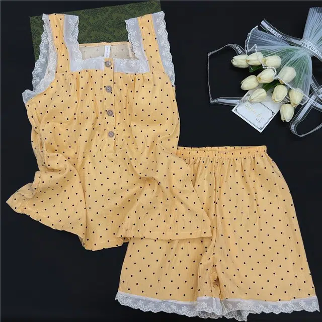 顶瓜瓜 棉质无袖背心短裤纯色波点简约家居服夏季睡衣礼盒 女款