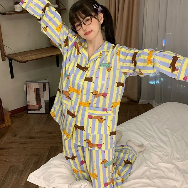 顶瓜瓜 长袖长裤开衫家居服睡衣套装 女款